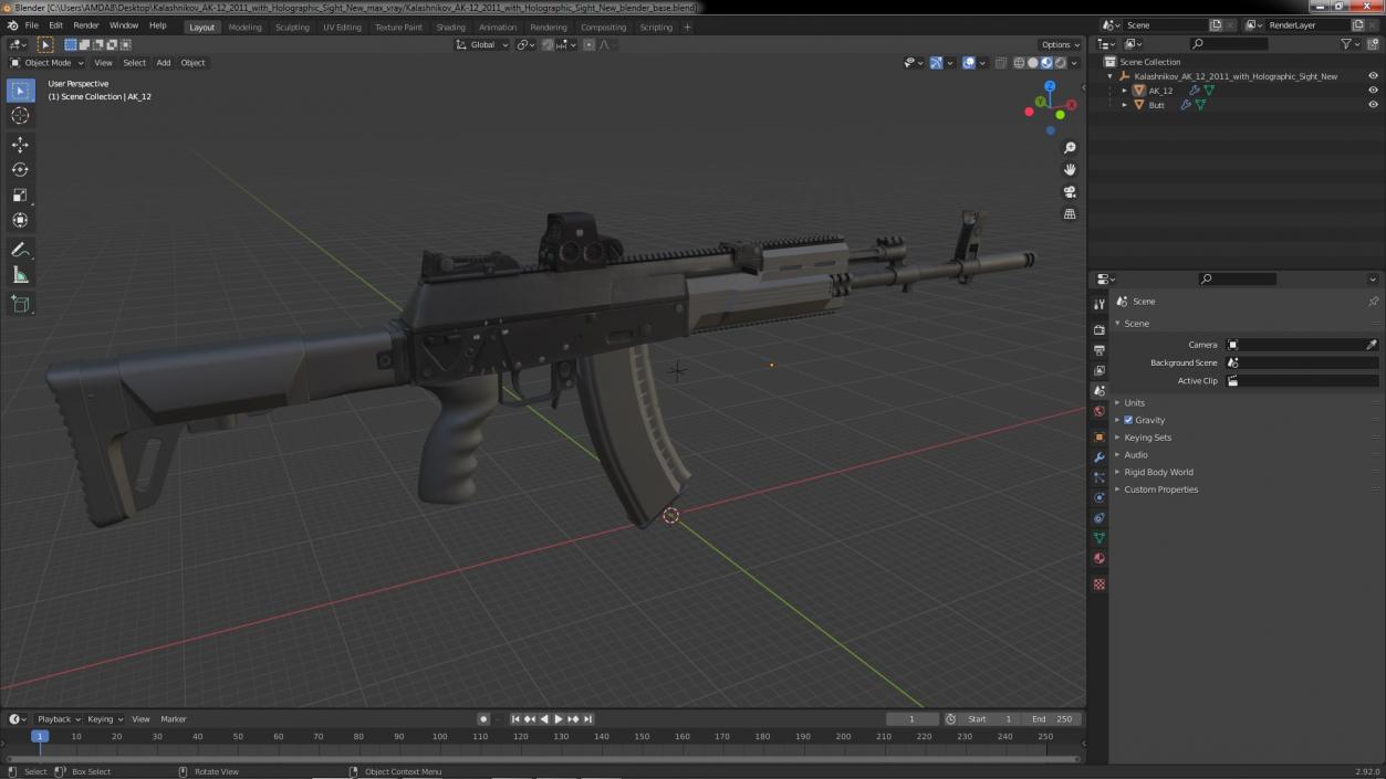 Kalashnikov AK-12 2011 with Holographic Sight New 3D model