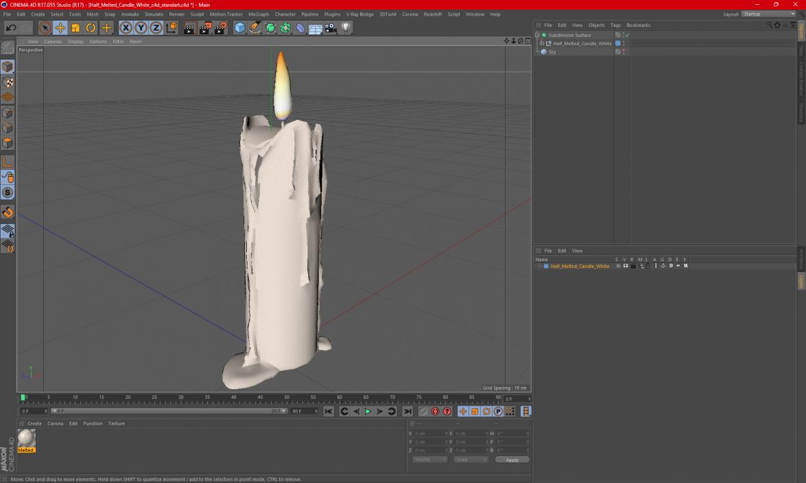 Half Melted Candle White 3D model