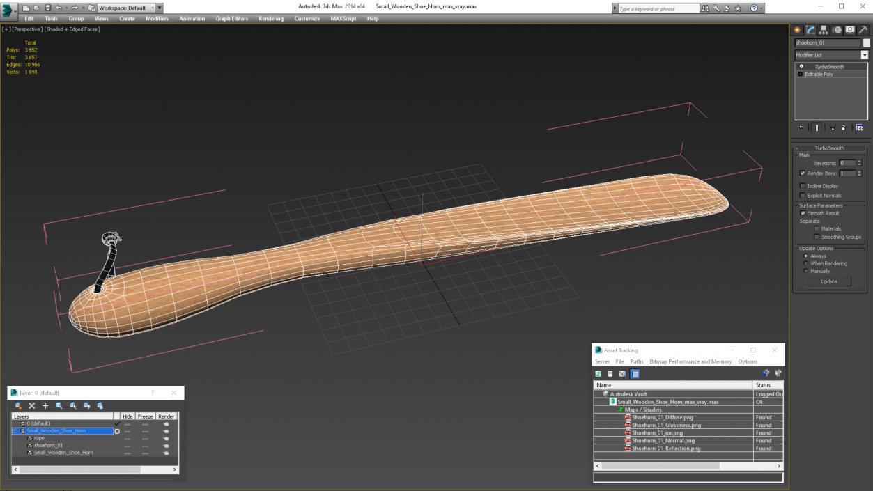 Small Wooden Shoe Horn 3D