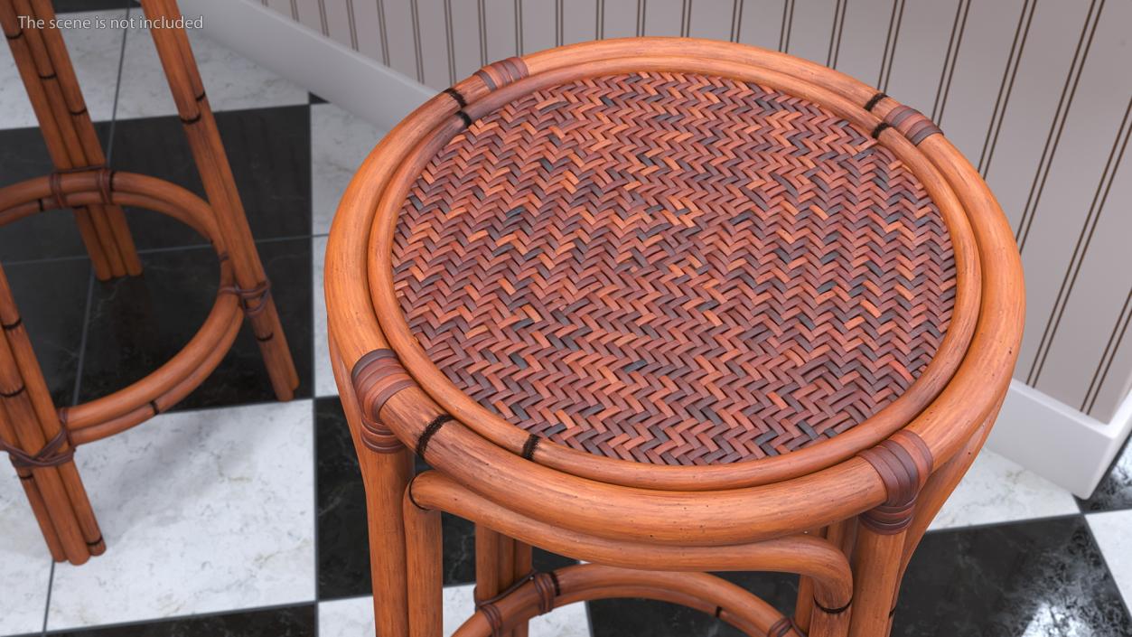 Rattan Bar Stool Round High 3D