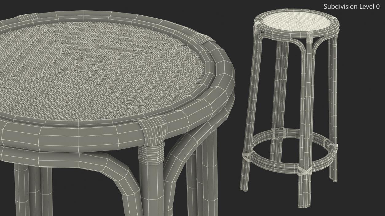 Rattan Bar Stool Round High 3D