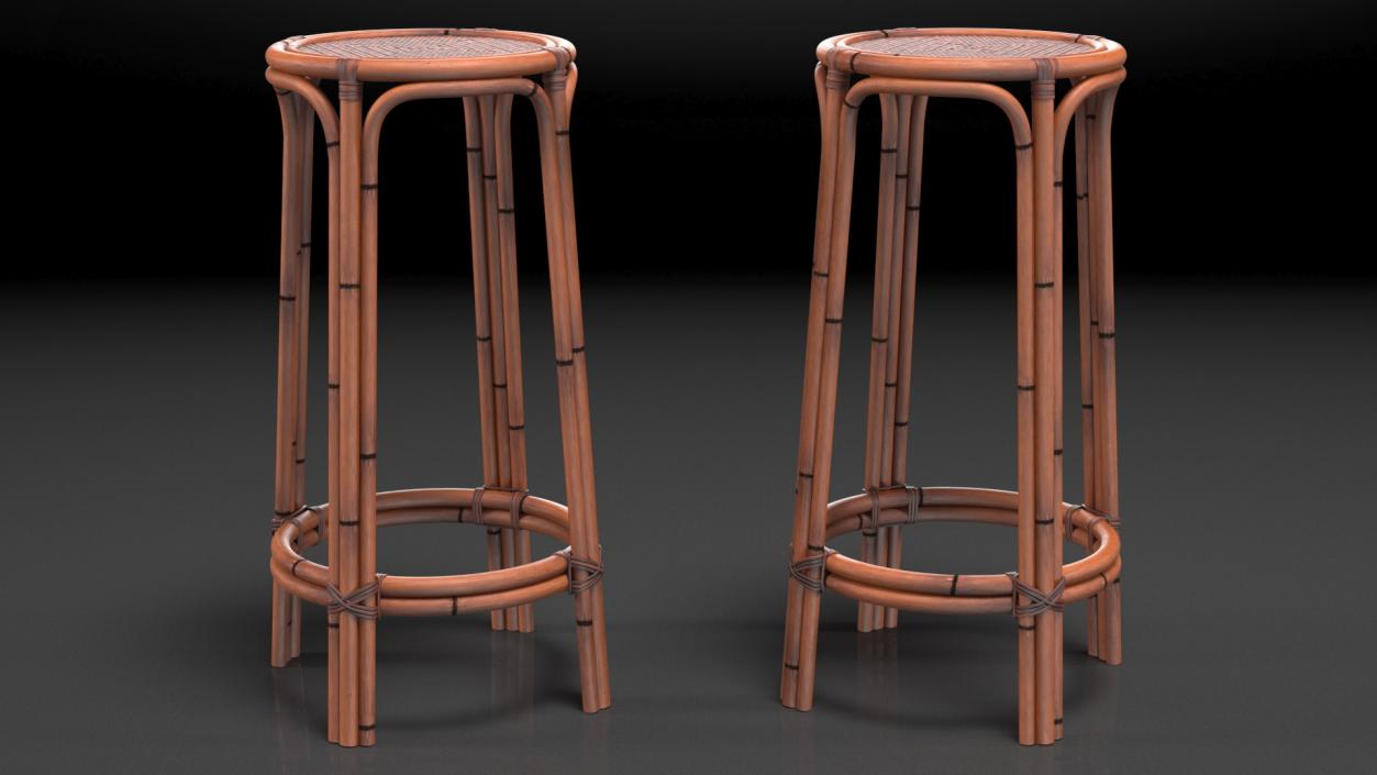 Rattan Bar Stool Round High 3D