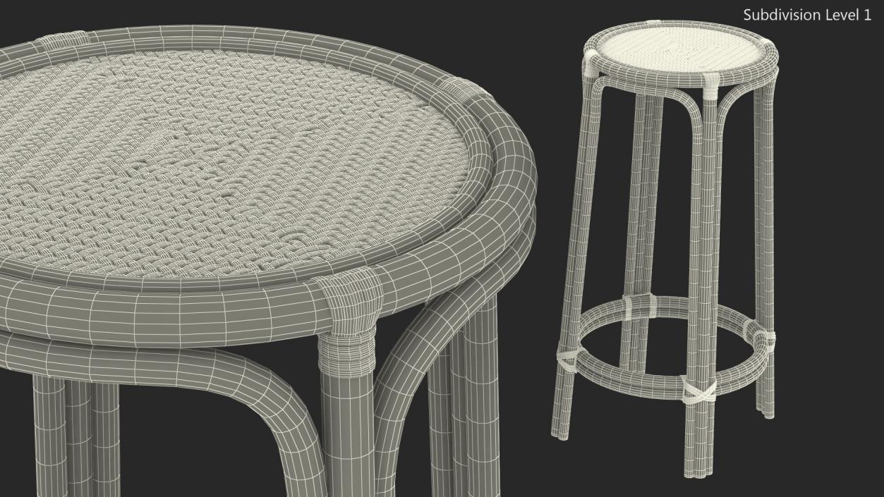 Rattan Bar Stool Round High 3D