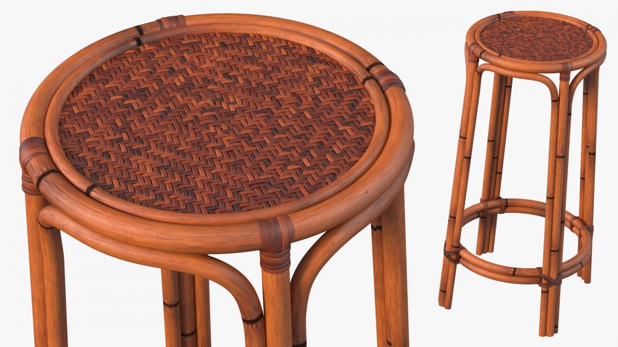 Rattan Bar Stool Round High 3D