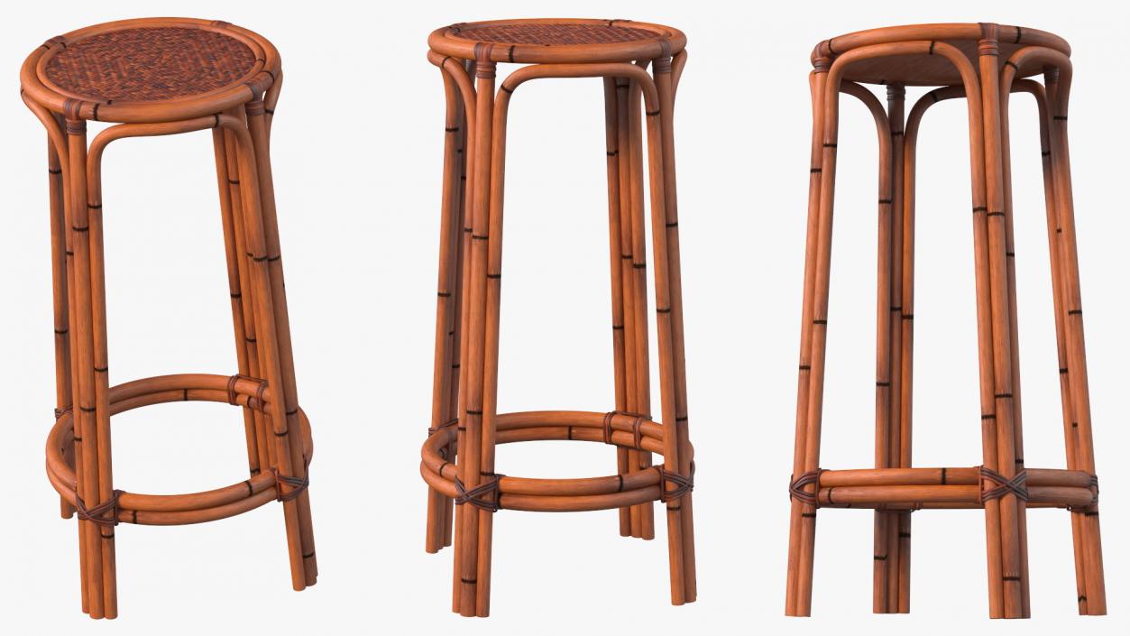 Rattan Bar Stool Round High 3D