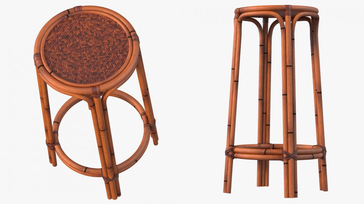 Rattan Bar Stool Round High 3D