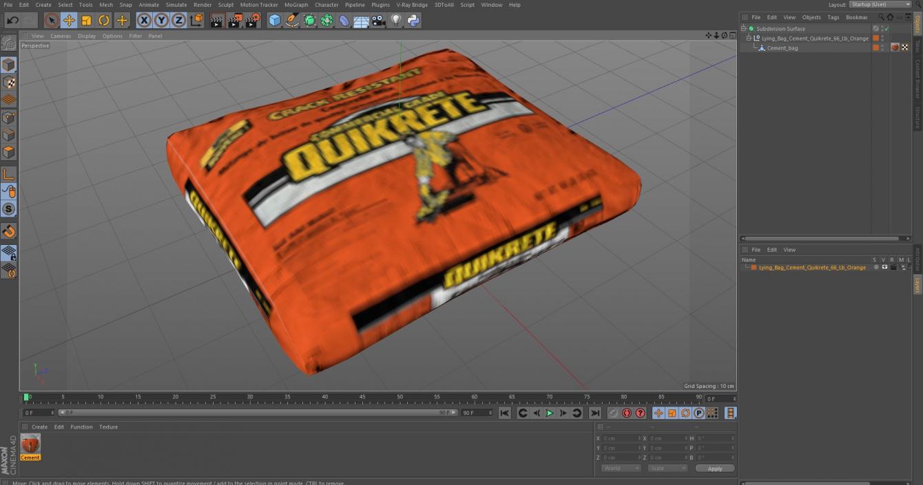 3D Lying Bag Cement Quikrete 66 Lb Orange model