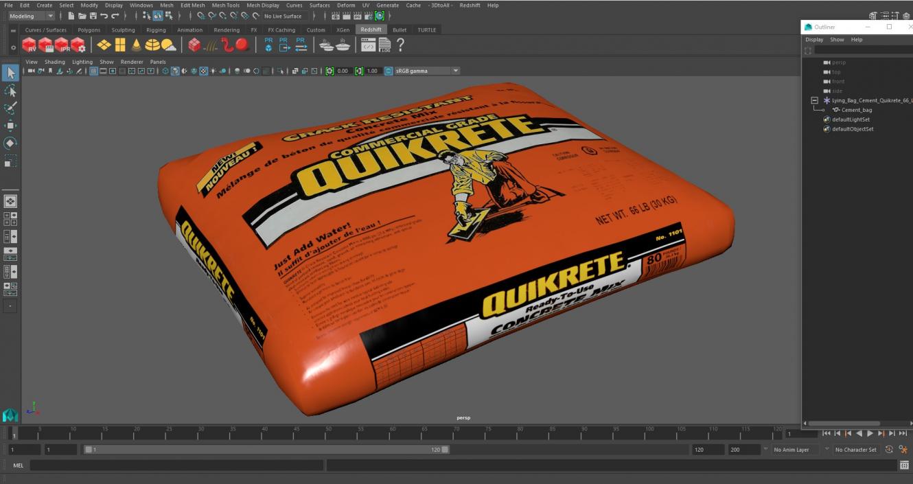 3D Lying Bag Cement Quikrete 66 Lb Orange model