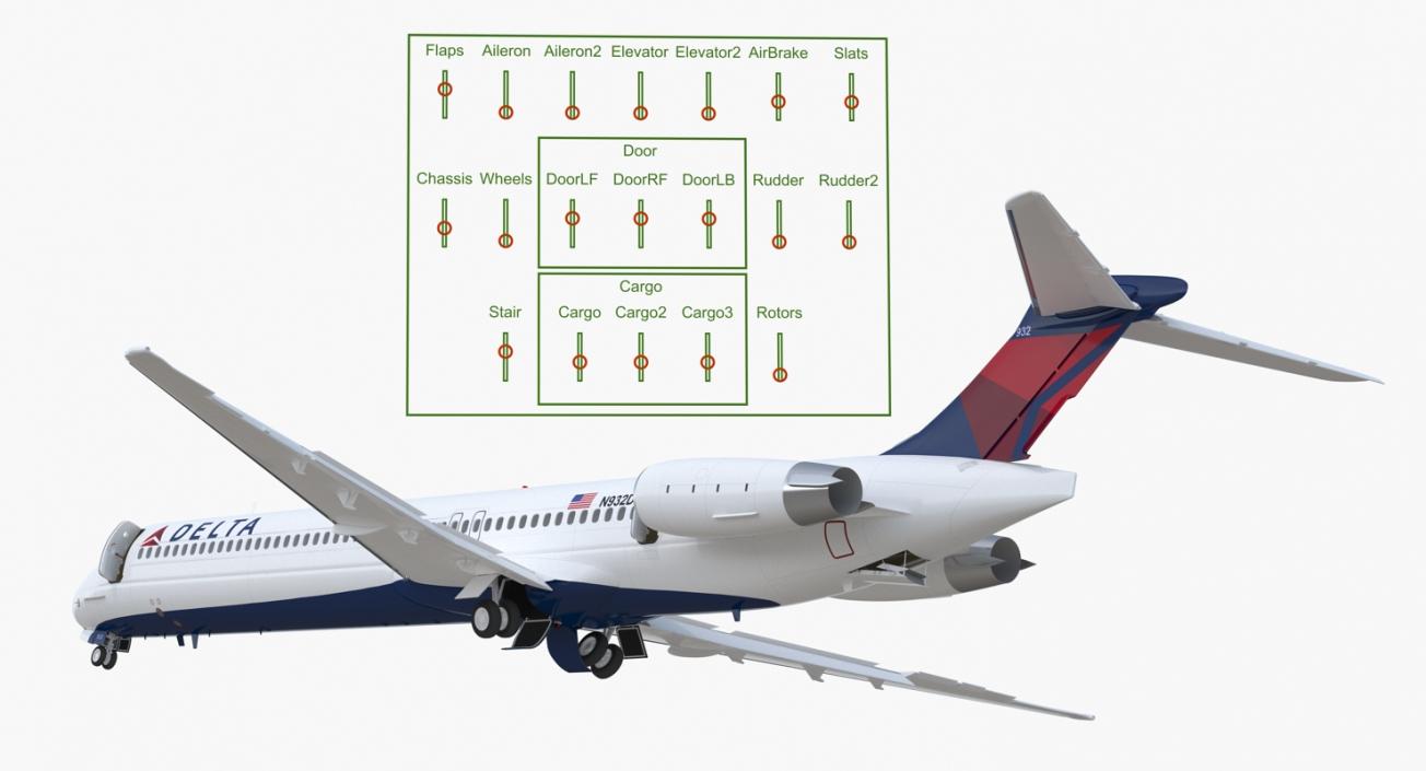 3D McDonnell Douglas MD-88 Delta Rigged