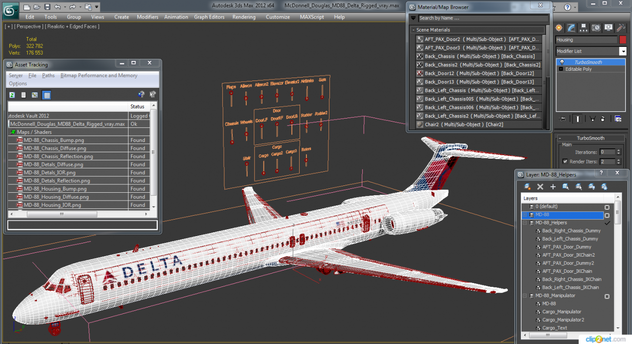 3D McDonnell Douglas MD-88 Delta Rigged