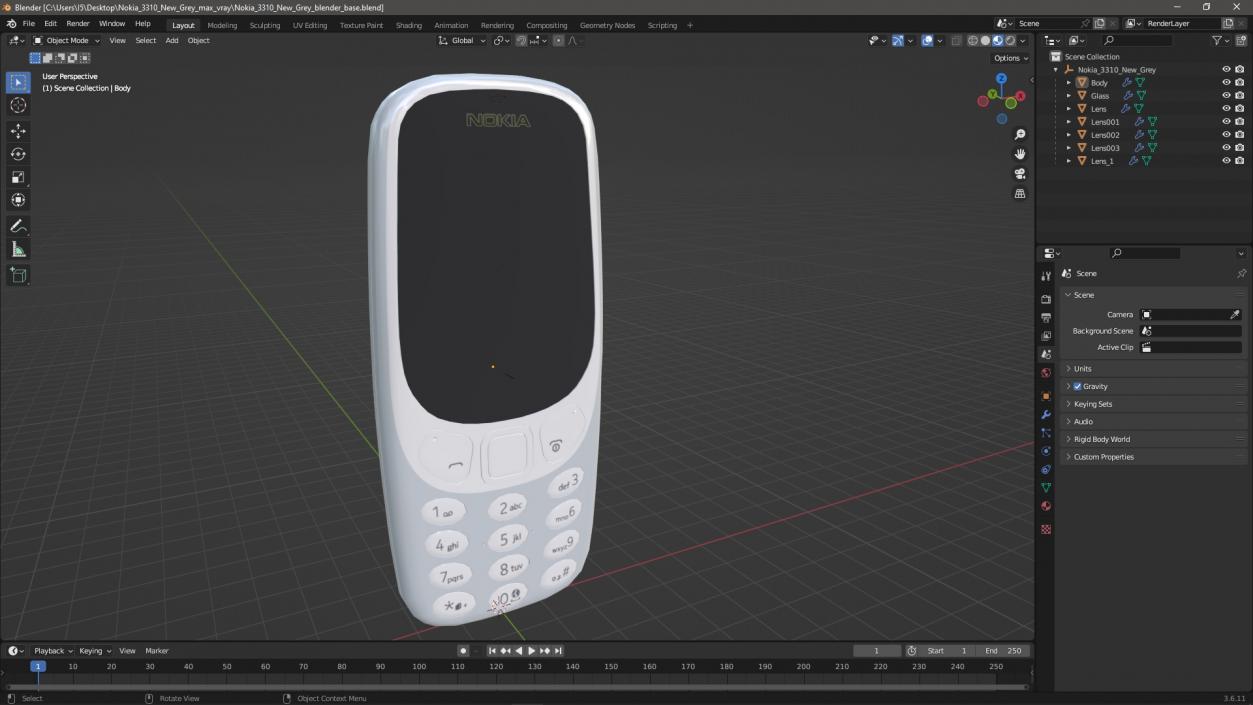 3D Nokia 3310 New Grey 2