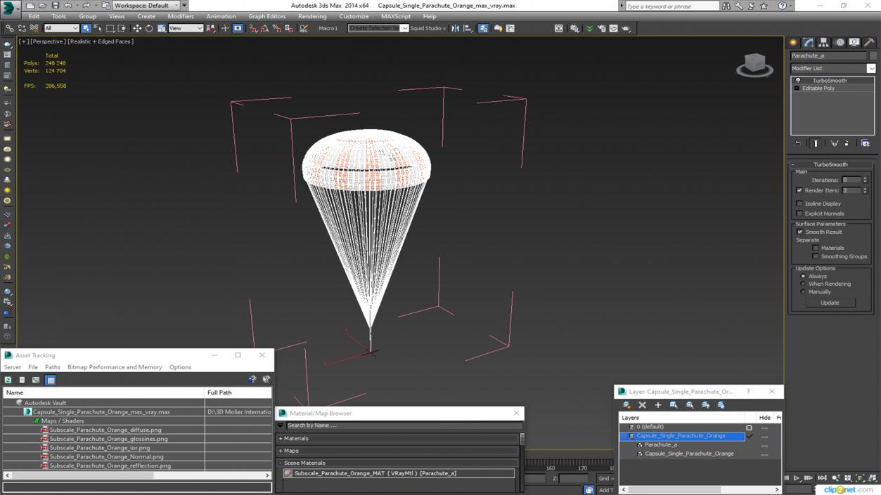 3D Capsule Single Parachute Orange 2 model