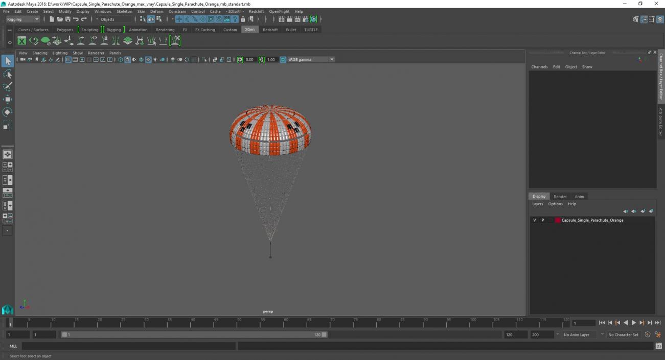 3D Capsule Single Parachute Orange 2 model