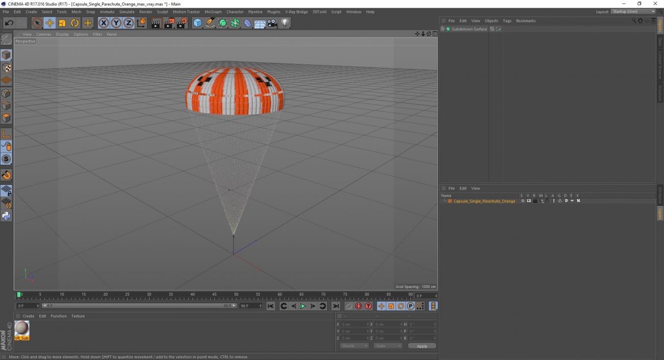 3D Capsule Single Parachute Orange 2 model