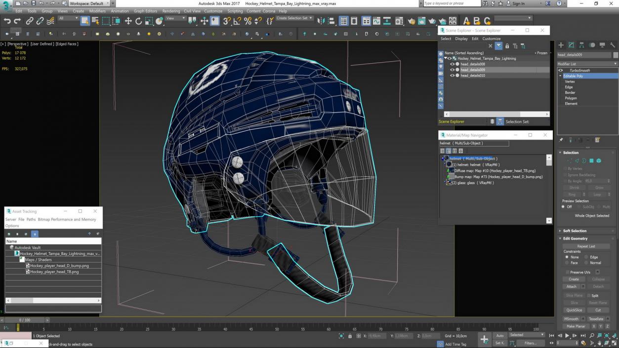 3D Hockey Helmet Tampa Bay Lightning model