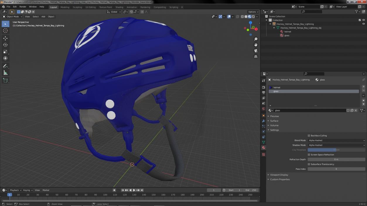 3D Hockey Helmet Tampa Bay Lightning model