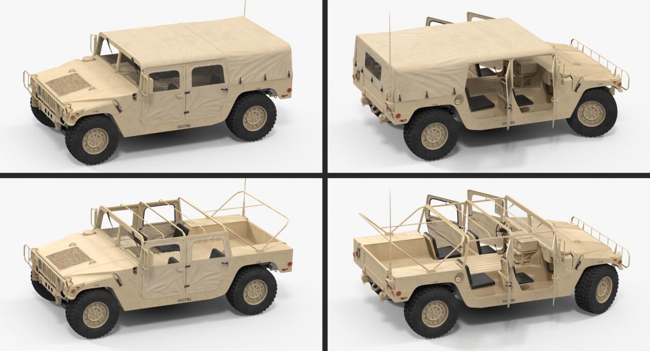 3D Soft top Troop Carrier HMMWV m1035 Rigged Desert model