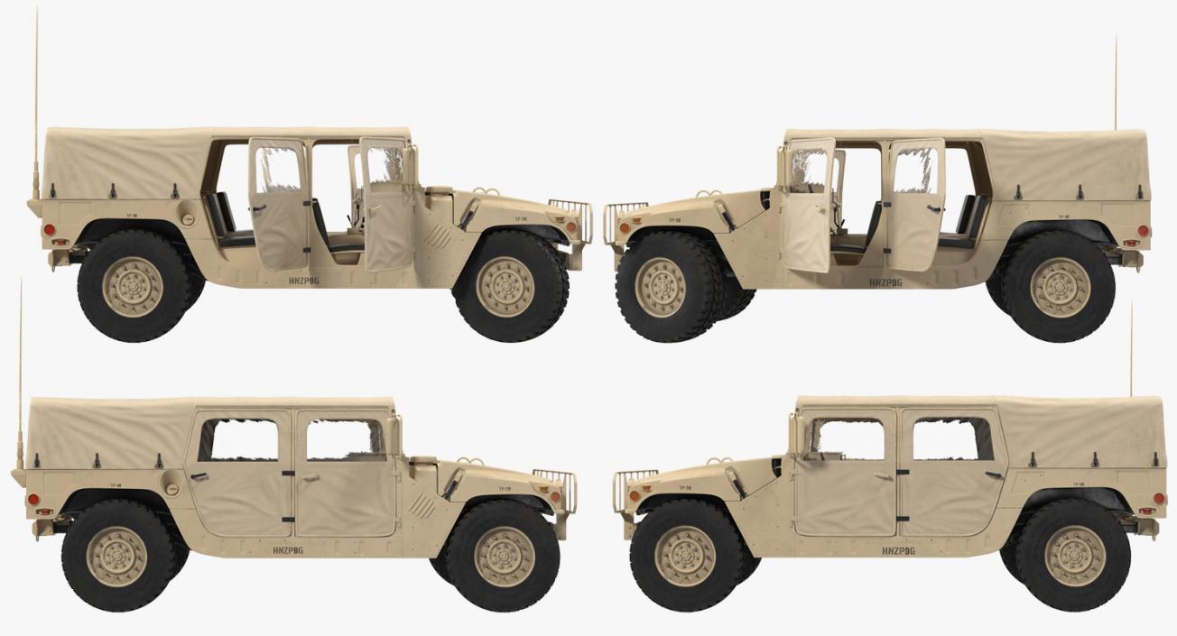 3D Soft top Troop Carrier HMMWV m1035 Rigged Desert model