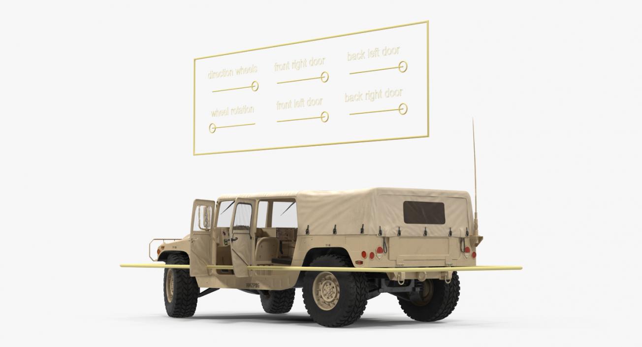 3D Soft top Troop Carrier HMMWV m1035 Rigged Desert model