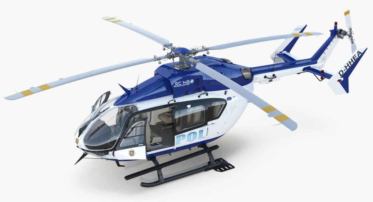 3D Eurocopter EC145 German Police Helicopter Rigged model