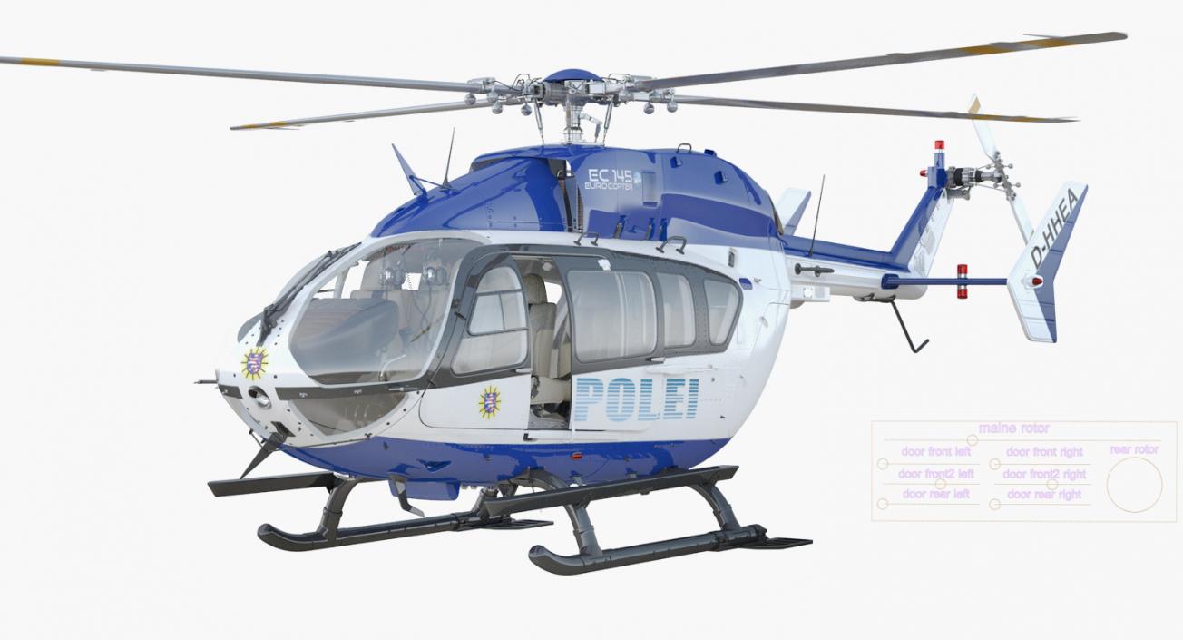 3D Eurocopter EC145 German Police Helicopter Rigged model