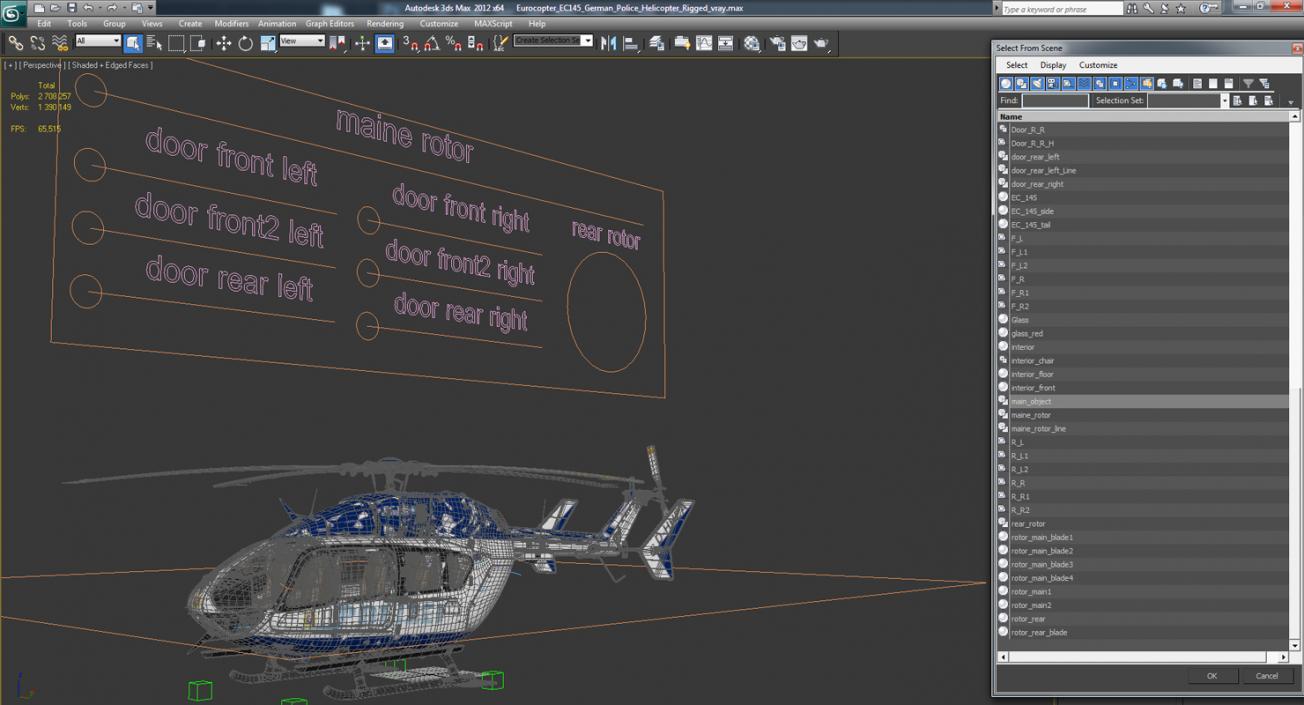 3D Eurocopter EC145 German Police Helicopter Rigged model