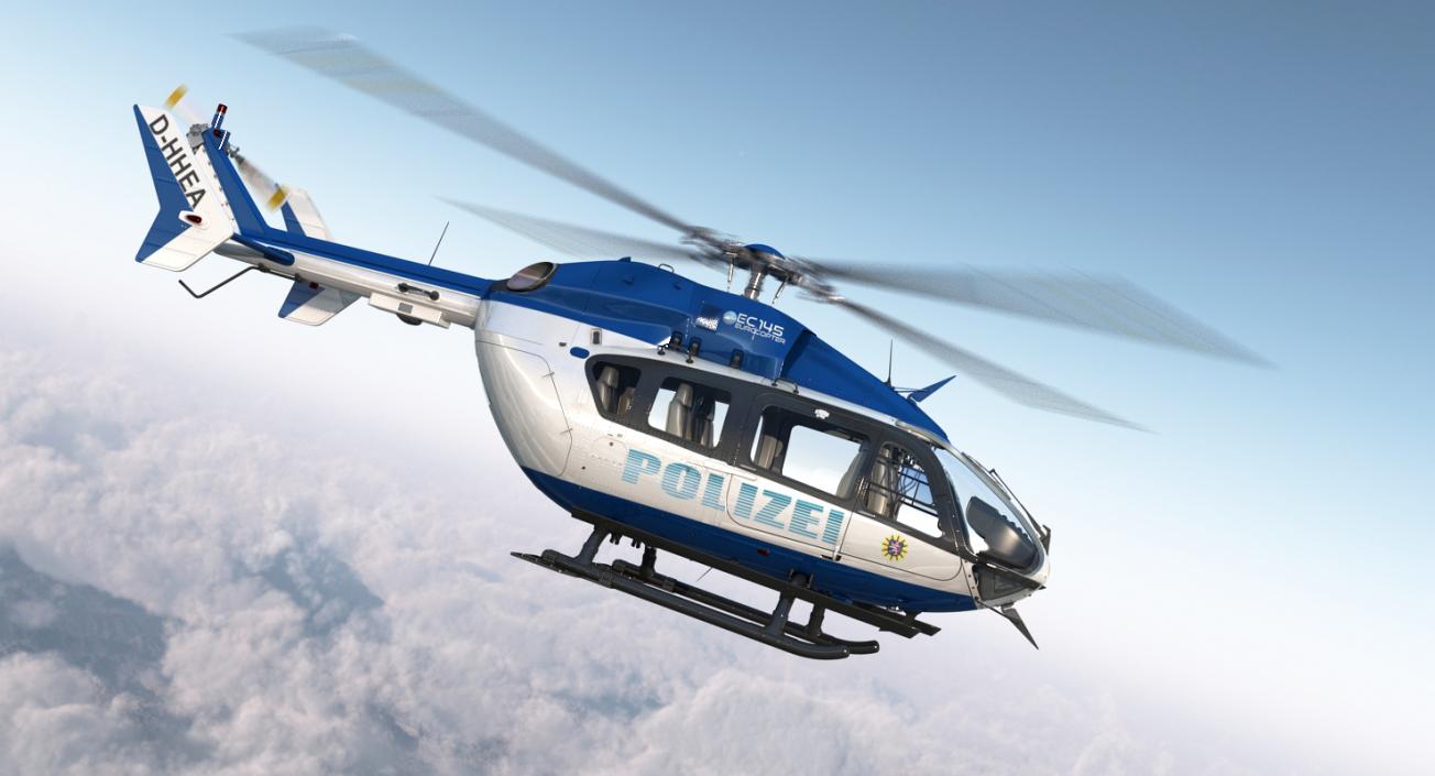 3D Eurocopter EC145 German Police Helicopter Rigged model