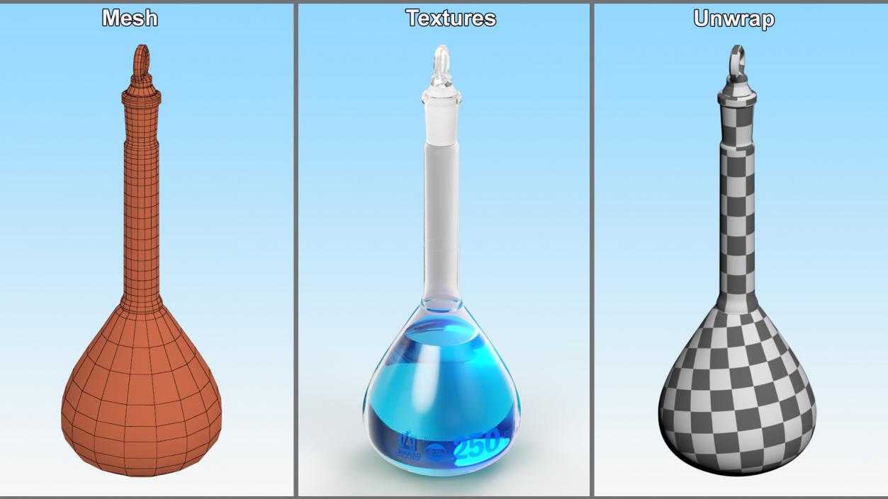 Volumetric Flask 250ml Blue Liquor 3D model