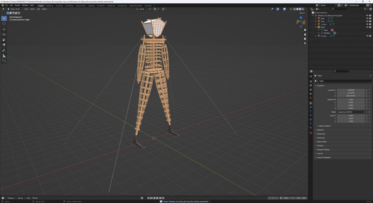 Wooden Art Statue Burning Man 3D model