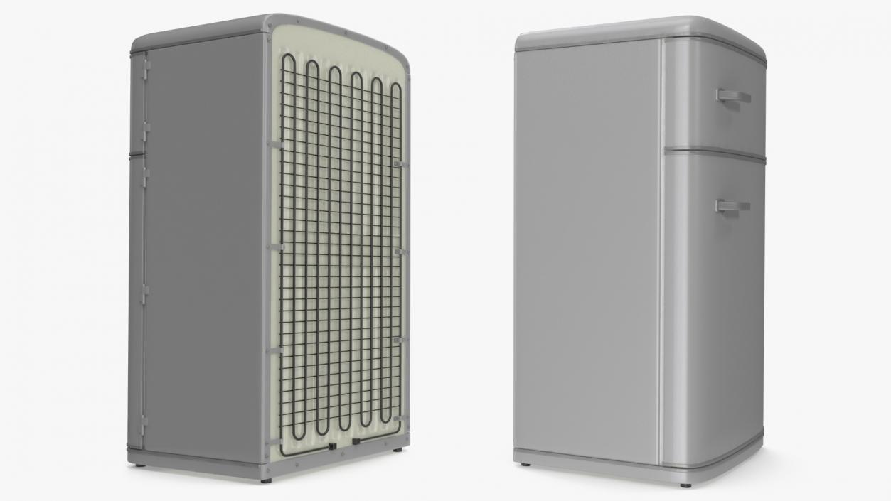 Aluminium Retro Fridge with Top Freezer 3D model