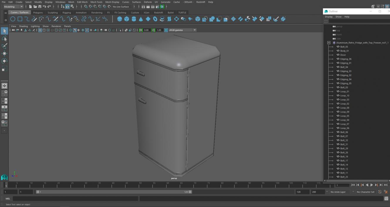 Aluminium Retro Fridge with Top Freezer 3D model