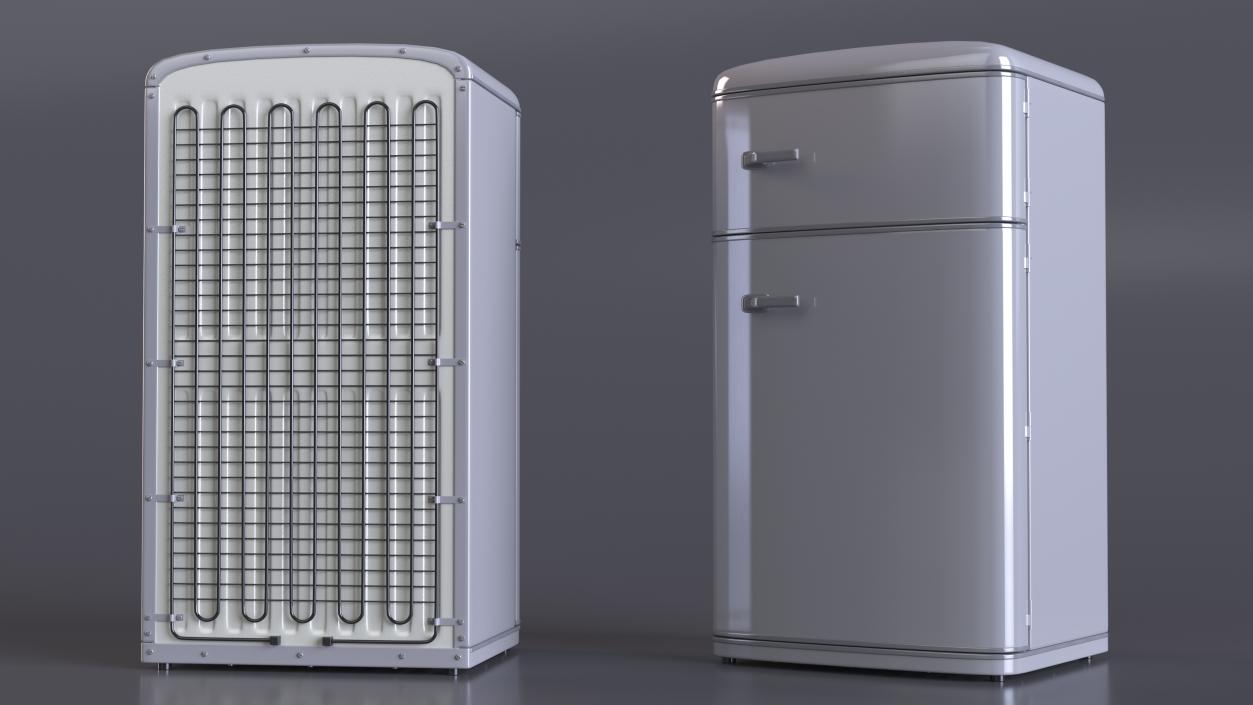 Aluminium Retro Fridge with Top Freezer 3D model