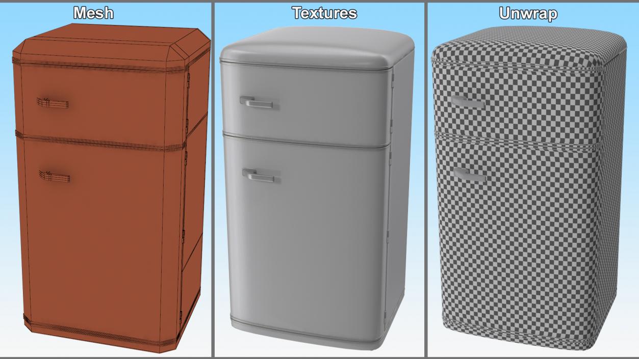 Aluminium Retro Fridge with Top Freezer 3D model