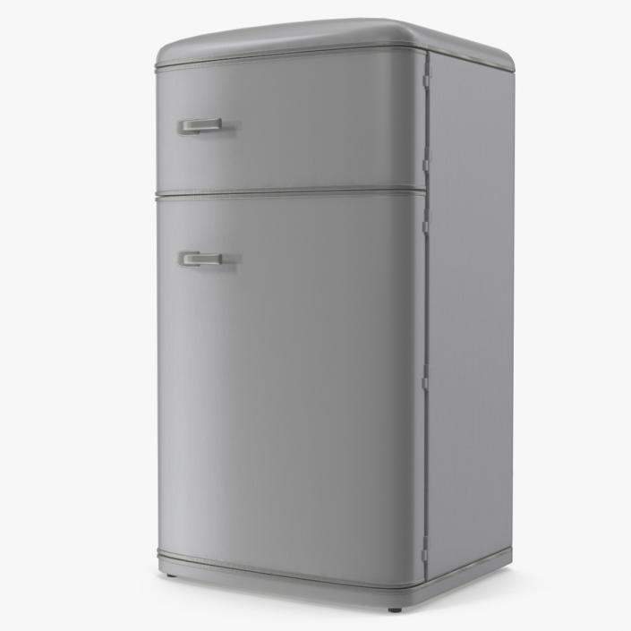 Aluminium Retro Fridge with Top Freezer 3D model