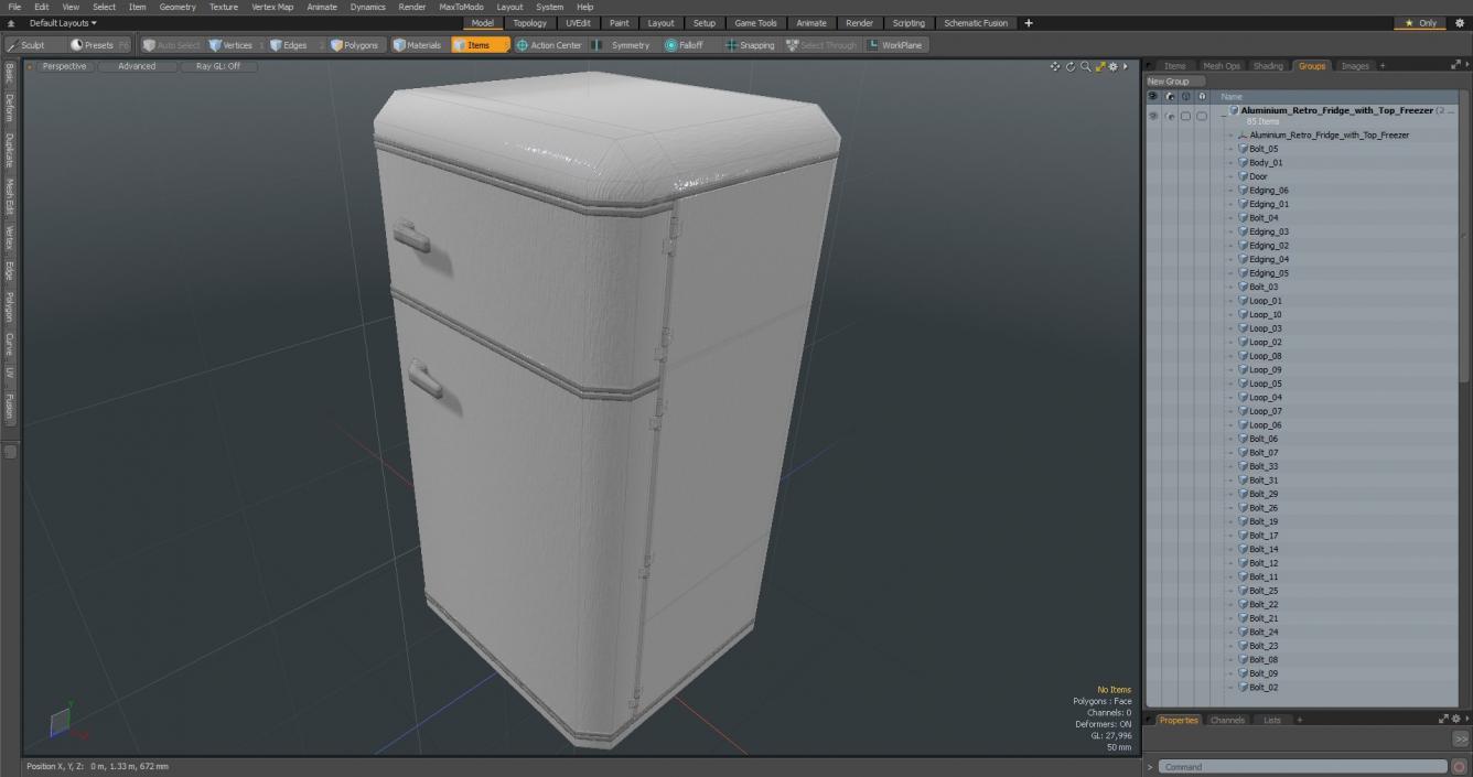 Aluminium Retro Fridge with Top Freezer 3D model