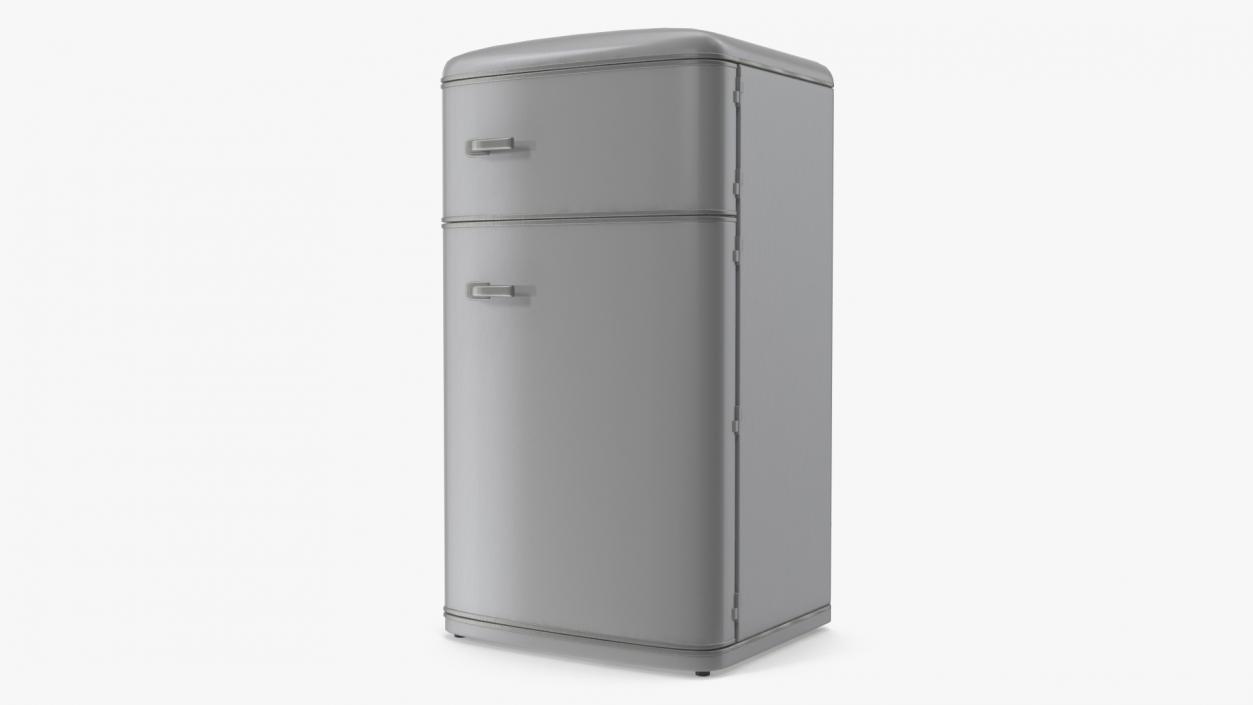 Aluminium Retro Fridge with Top Freezer 3D model