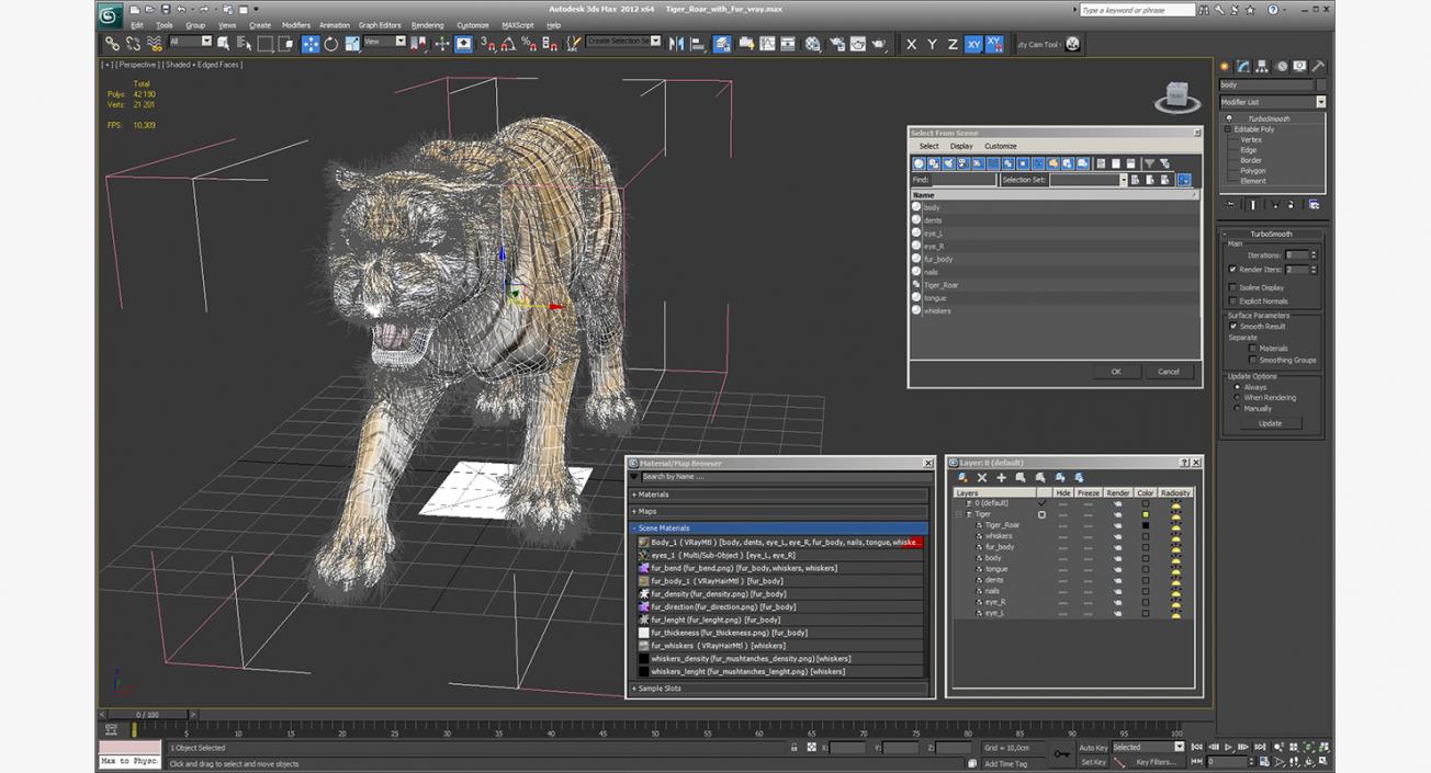 Tiger Roar with Fur 3D model