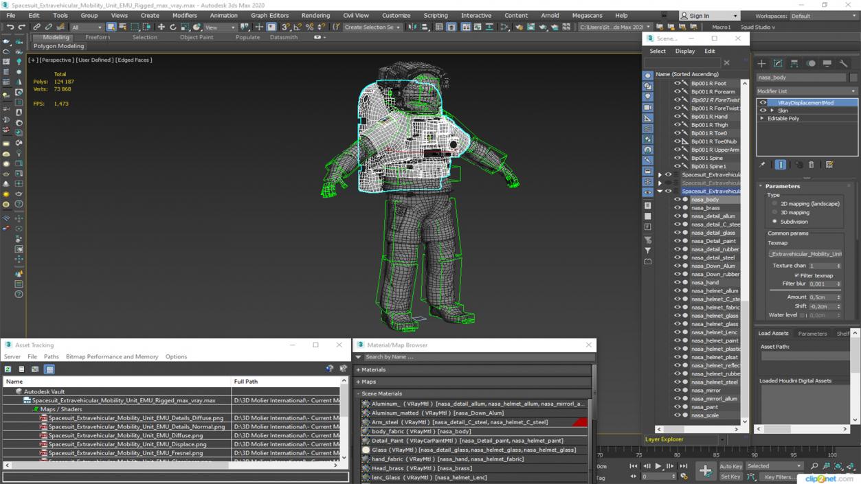 3D Spacesuit Extravehicular Mobility Unit EMU Rigged for Maya model