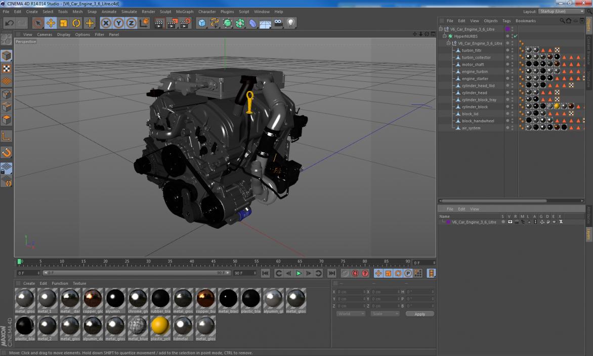 3D V6 Car Engine 3.6 Litre model