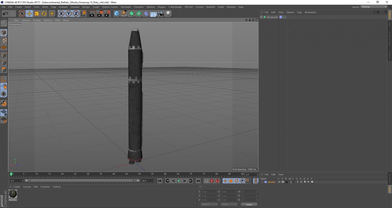 3D Intercontinental Ballistic Missile Hwasong-15 Dirty