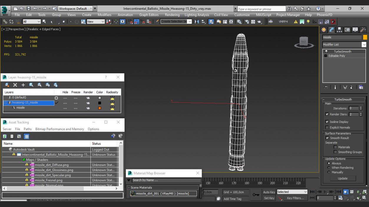 3D Intercontinental Ballistic Missile Hwasong-15 Dirty