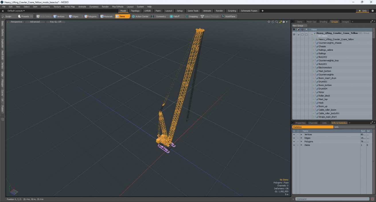 Heavy Lifting Crawler Crane Yellow 3D model