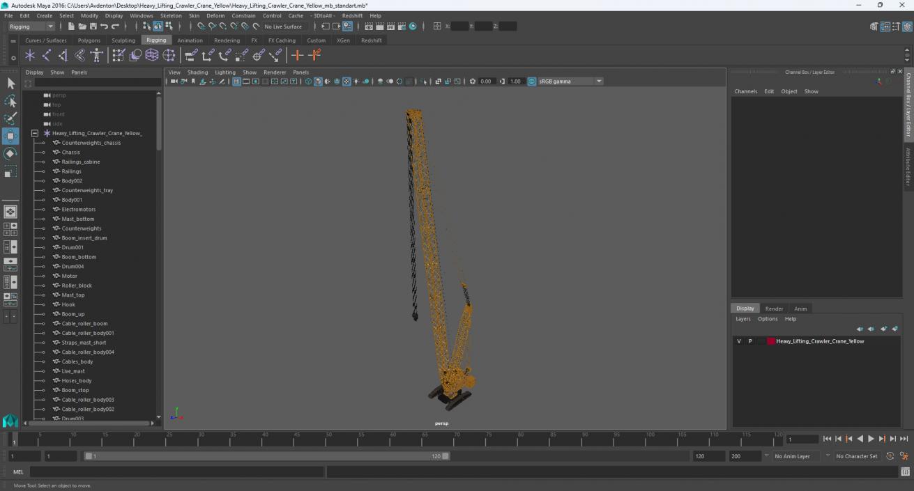 Heavy Lifting Crawler Crane Yellow 3D model