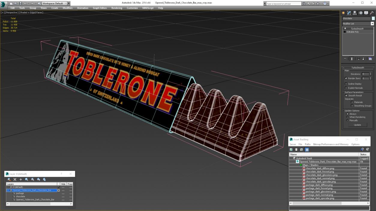 3D model Opened Toblerone Dark Chocolate Bar