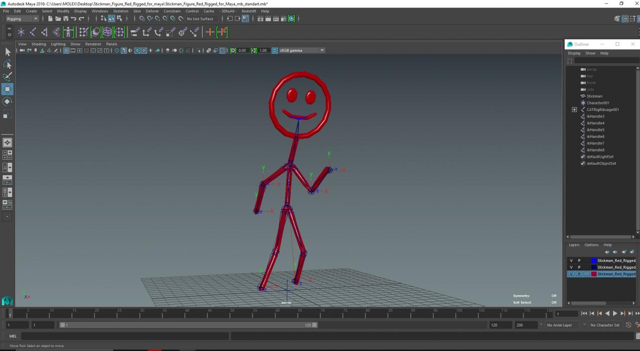 3D model Stickman Figure Red Rigged for Maya