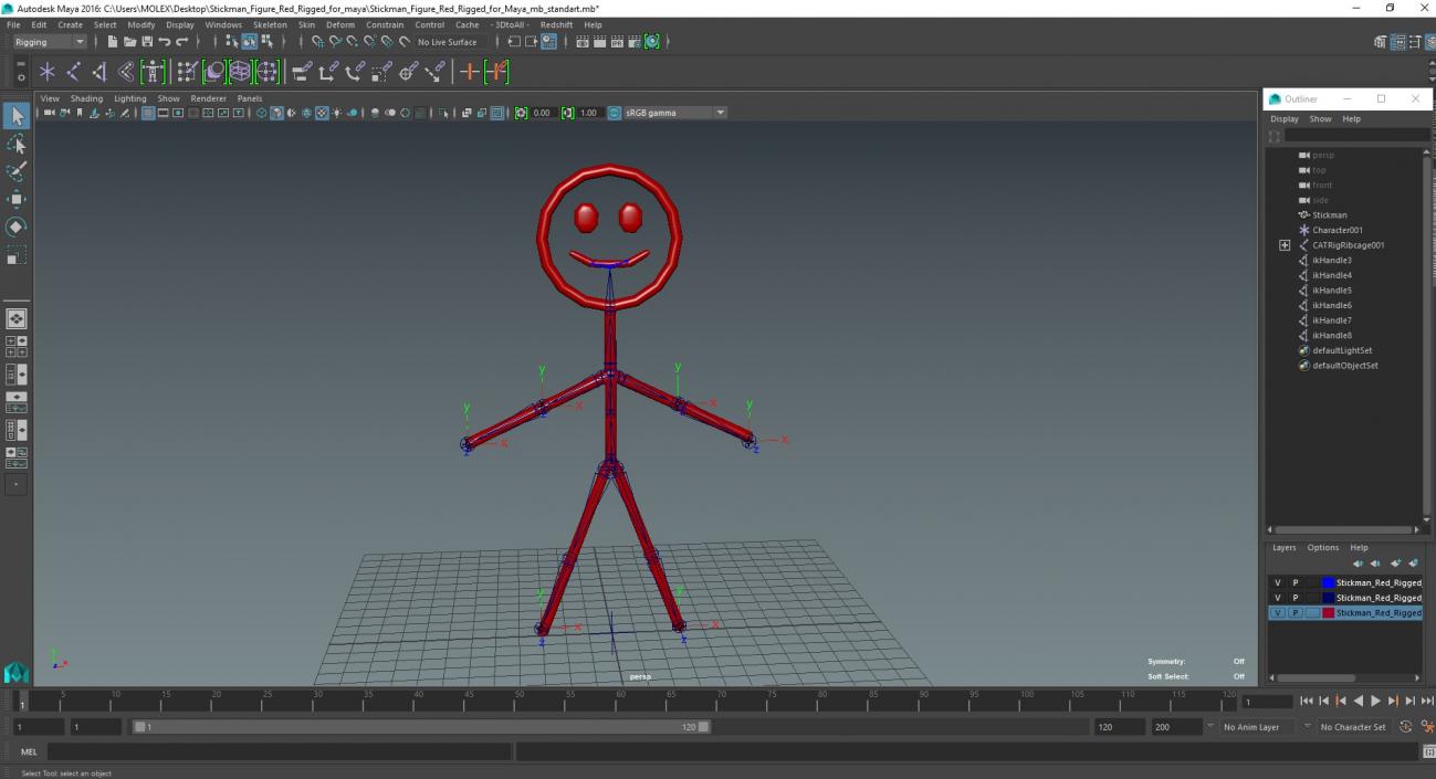 3D model Stickman Figure Red Rigged for Maya