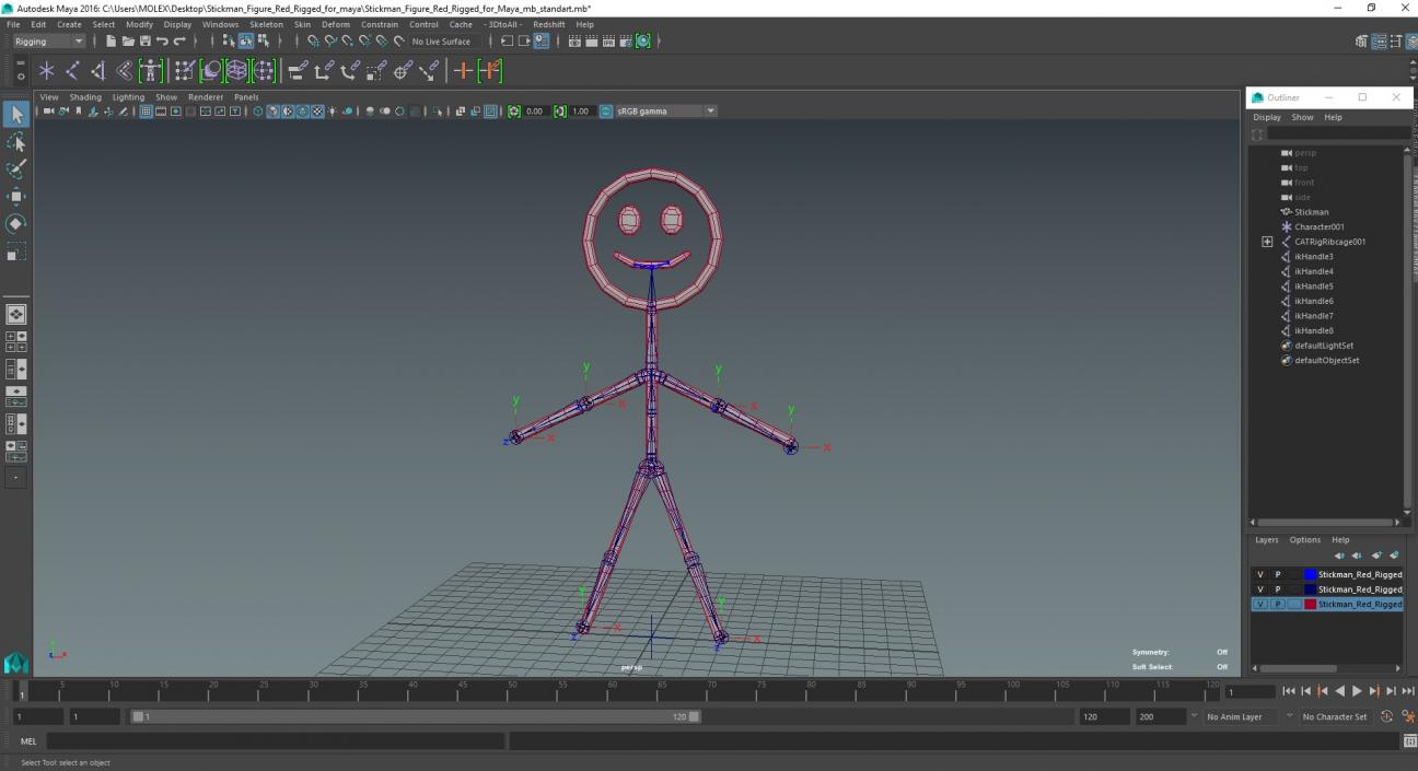 3D model Stickman Figure Red Rigged for Maya