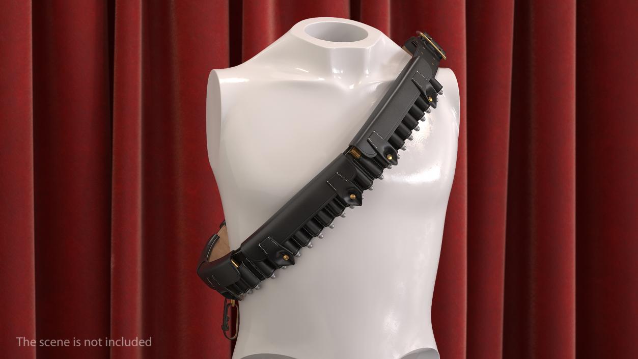 3D Black Leather Bandolier Ammo Belt model