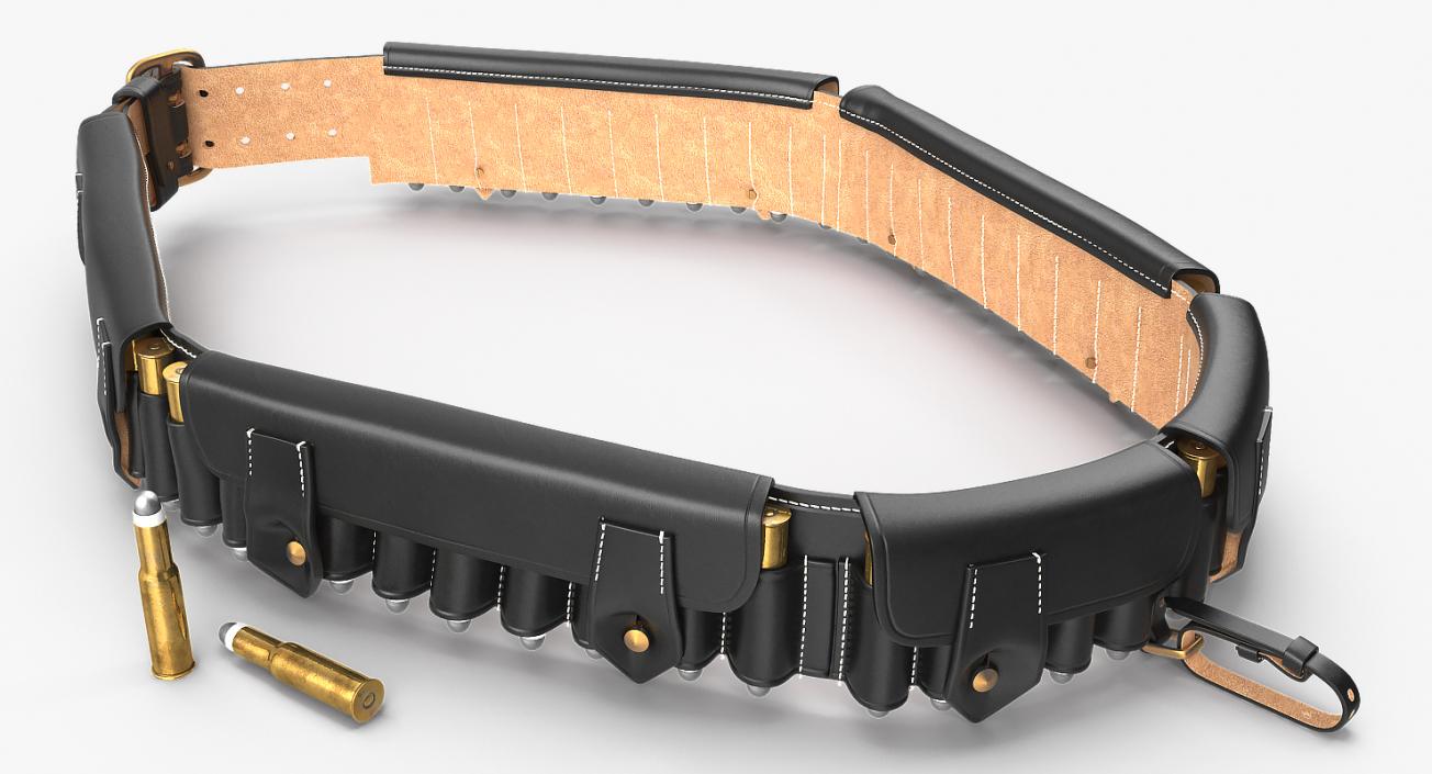 3D Black Leather Bandolier Ammo Belt model