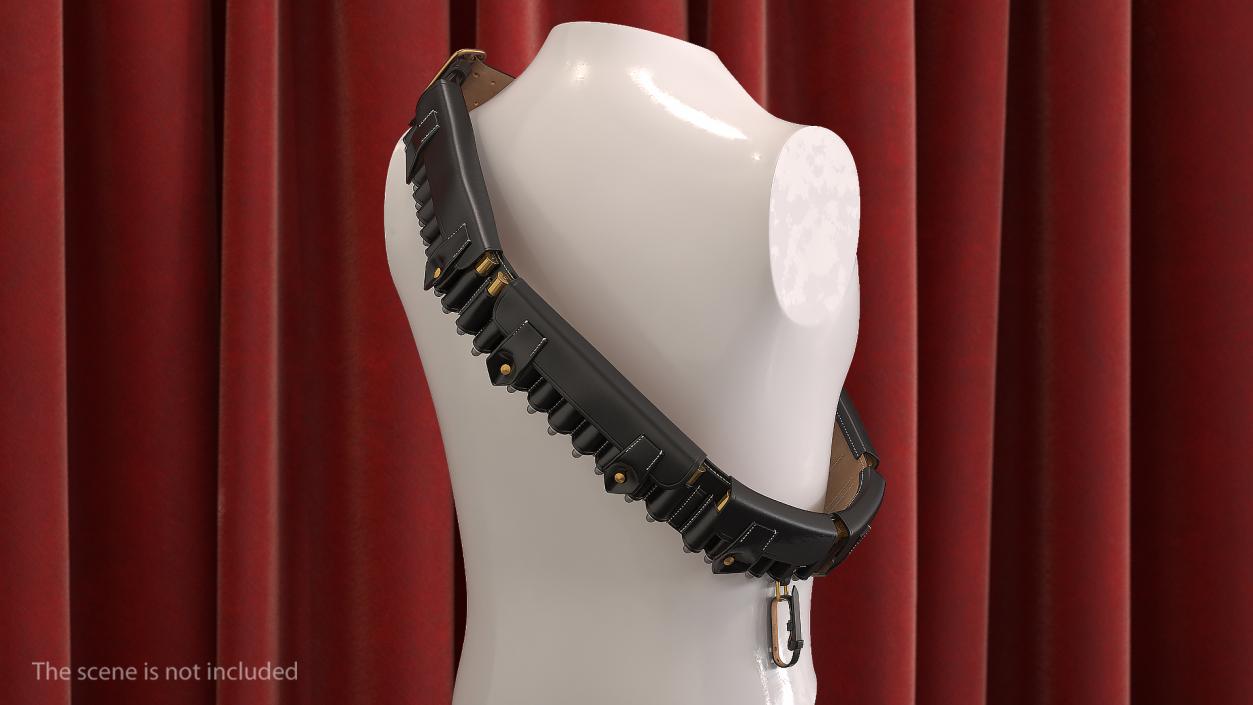 3D Black Leather Bandolier Ammo Belt model